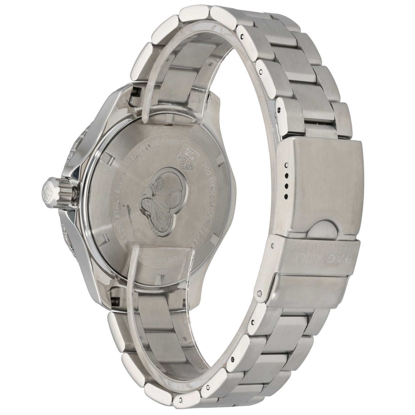 Tag Heuer Aquaracer WAN2110, Swiss watch on a stainless steel bracelet and case, rear angled image