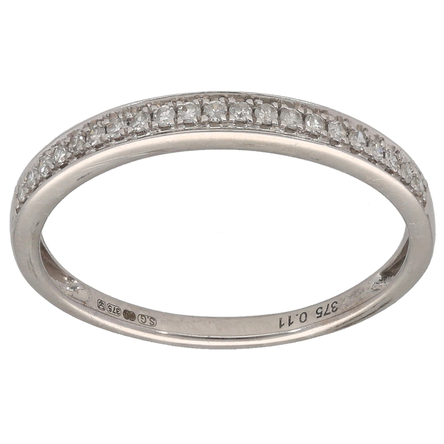 9ct White Gold 0.11ct Diamond Half Eternity Ring Size O