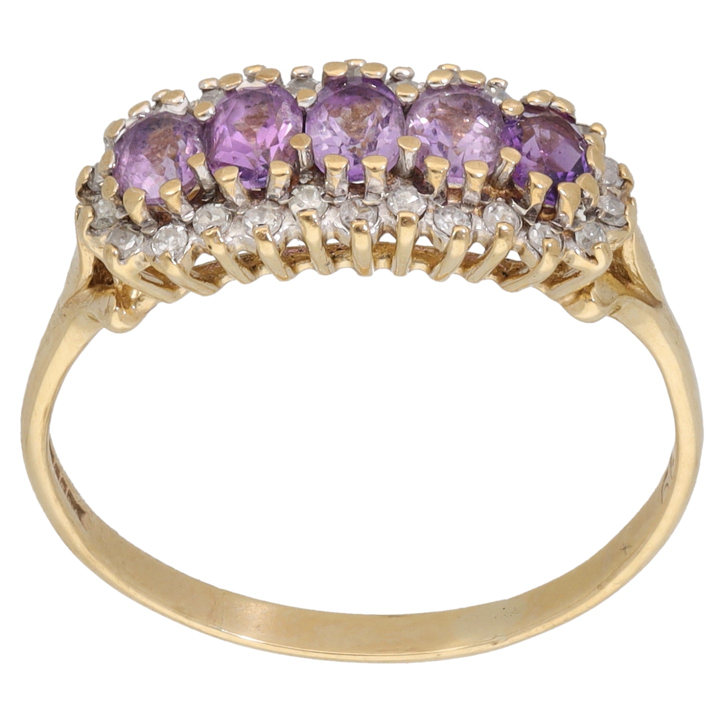 9ct Gold Amethyst & 0.14ct Diamond Dress/Cocktail Ring Size T