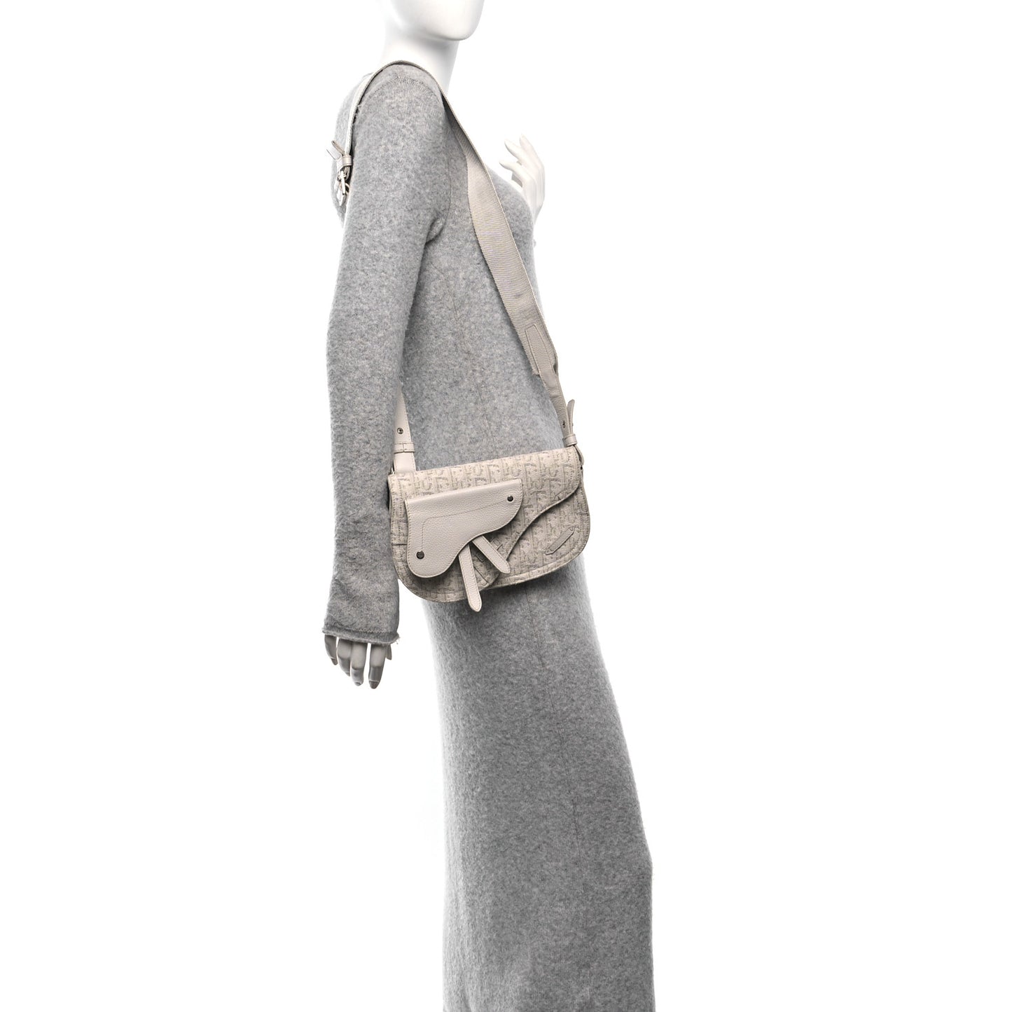 Christian Dior Saddle Oblique Coated Canvas Bag - White & Grey