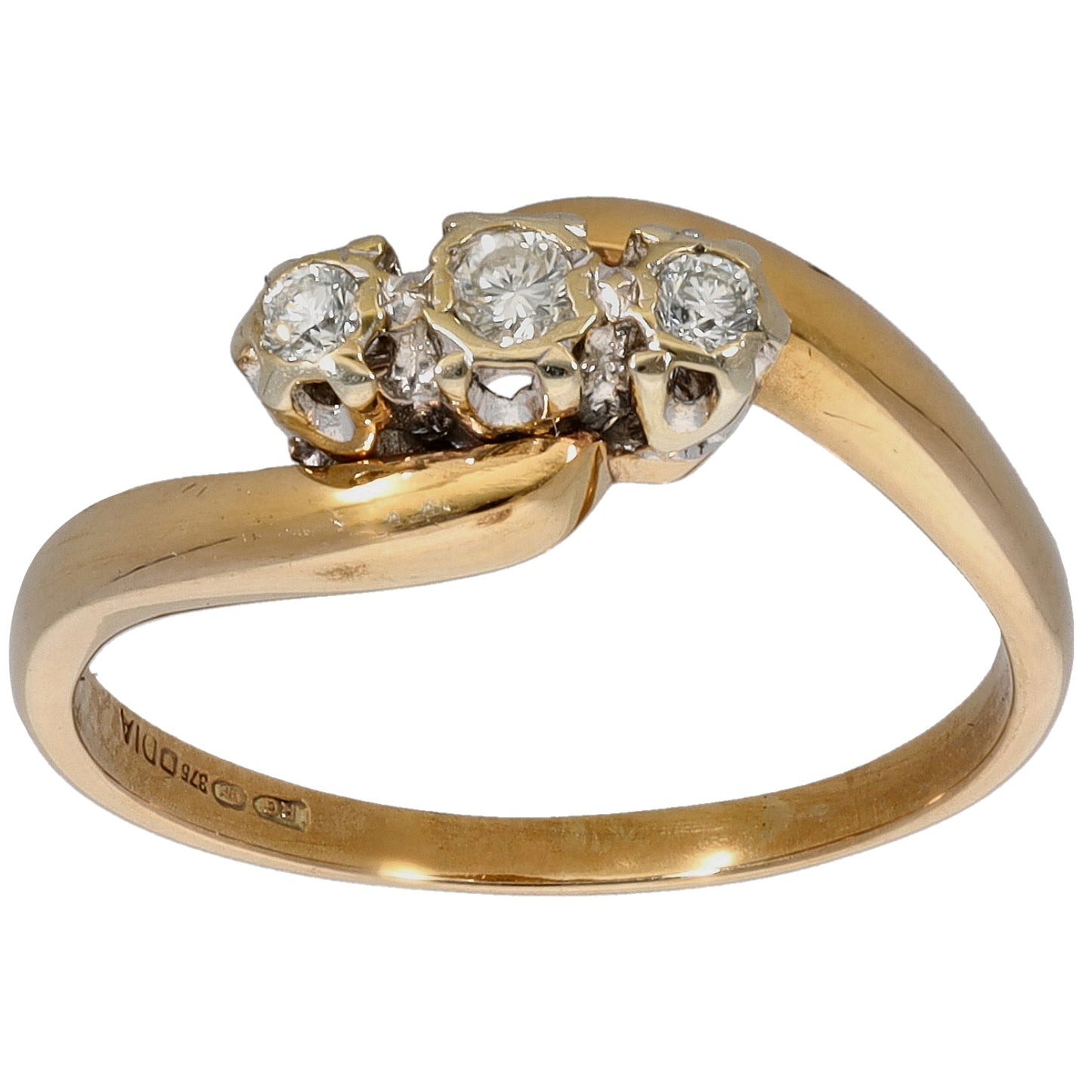 9ct Gold 0.15ct Diamond Trilogy Ring Size O