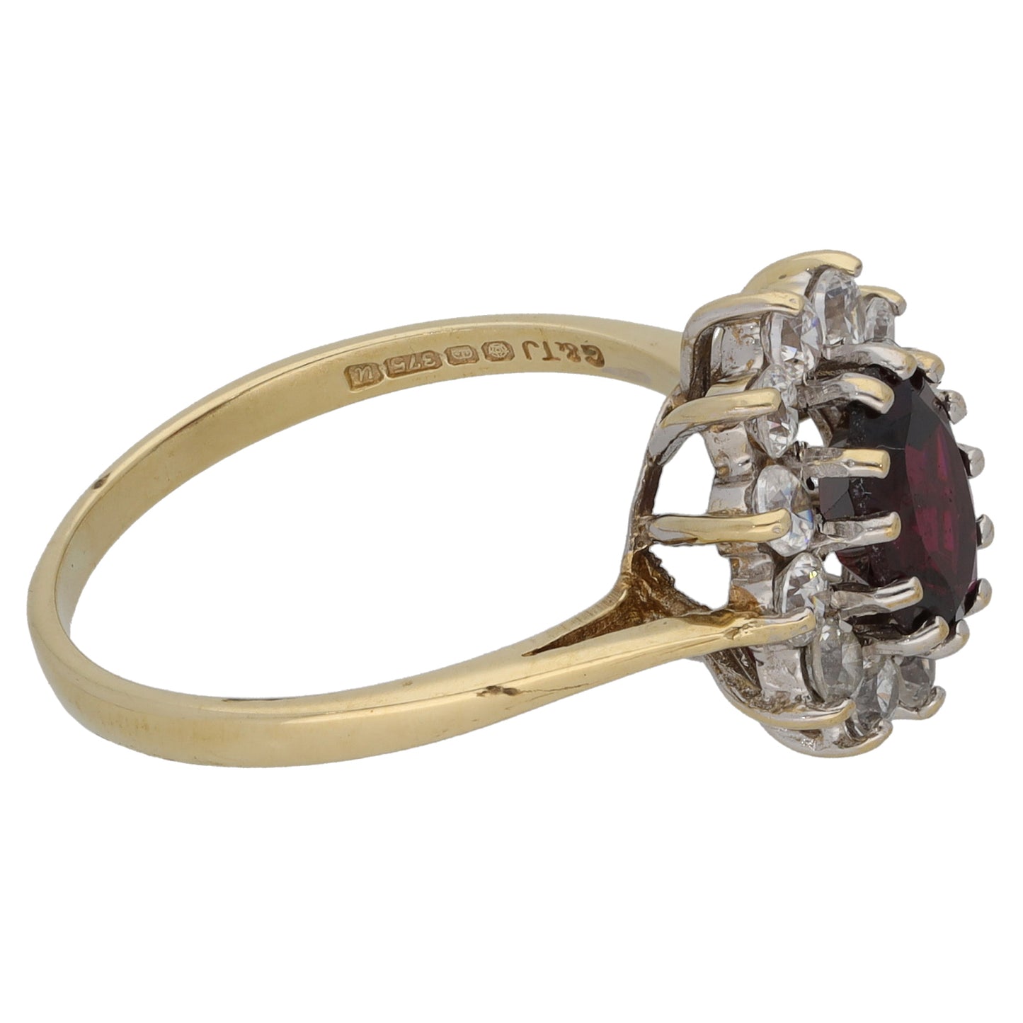 9ct Gold Garnet & Cubic Zirconia Cluster Ring Size O