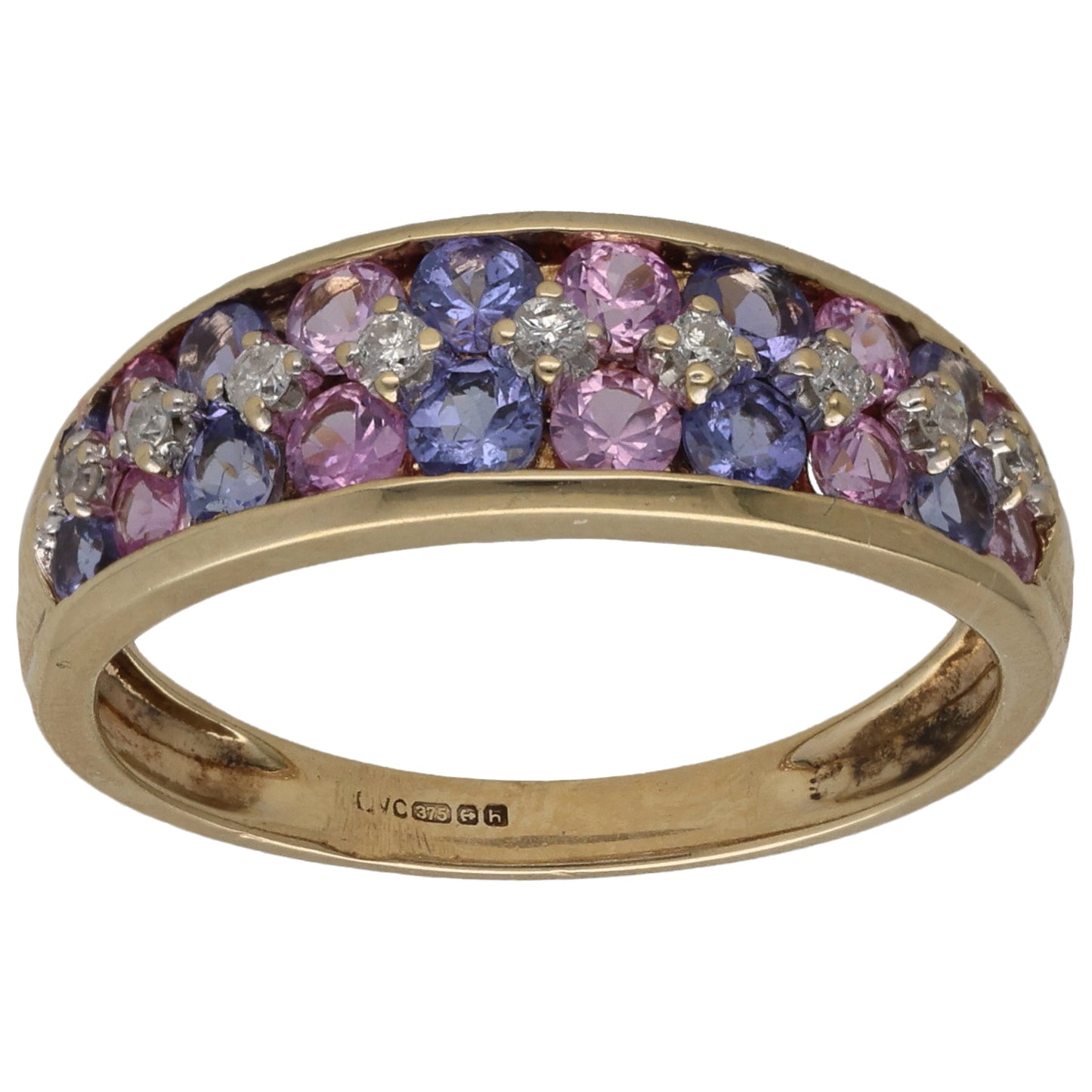 9ct Gold Sapphire, Tanzanite & 0.09ct Diamond Dress/Cocktail Ring Size Q