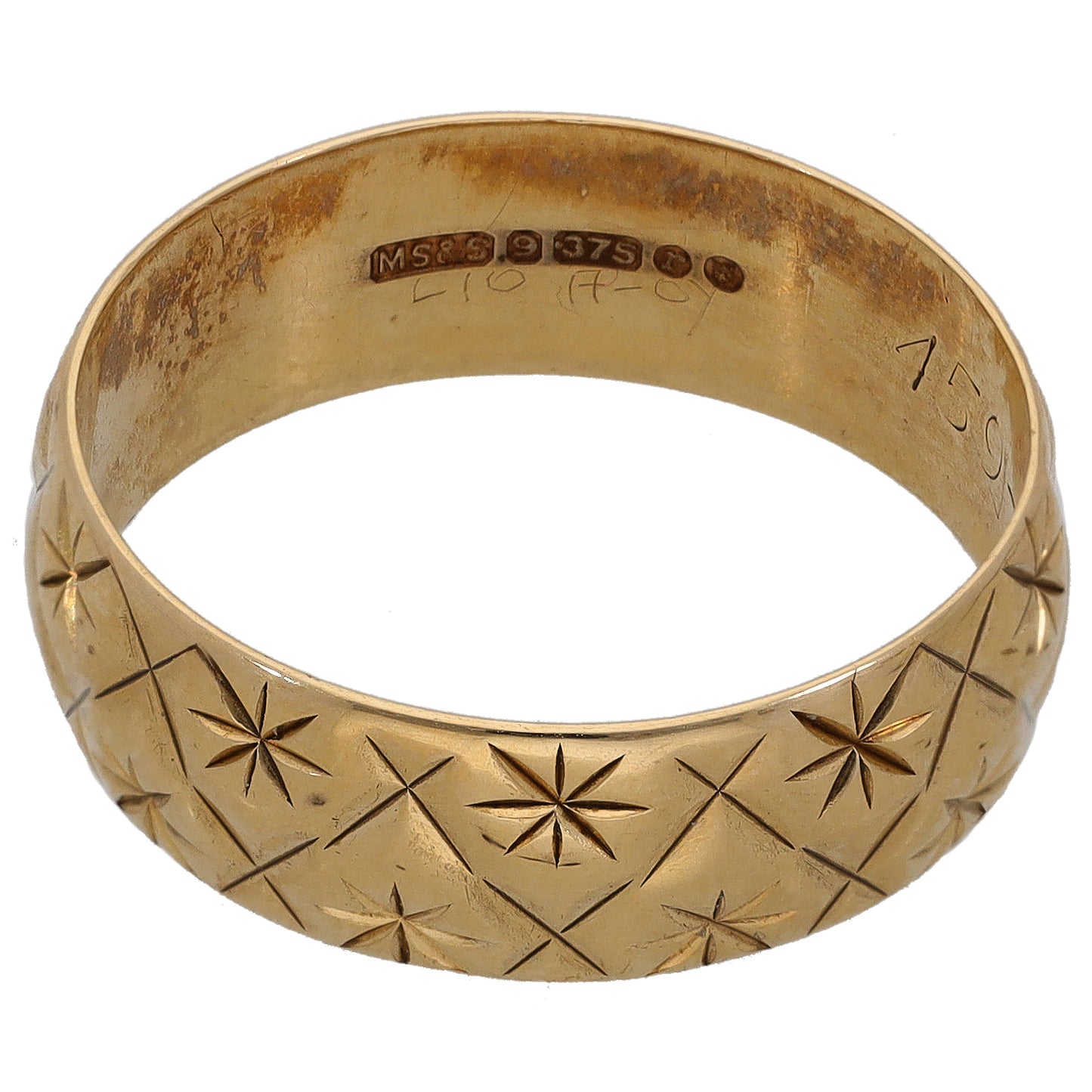 9ct Gold Patterned Wedding Ring Size R