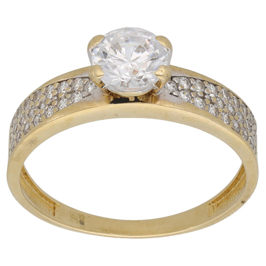 9ct Gold Cubic Zirconia Single Stone Ring with Accent Stones Size U