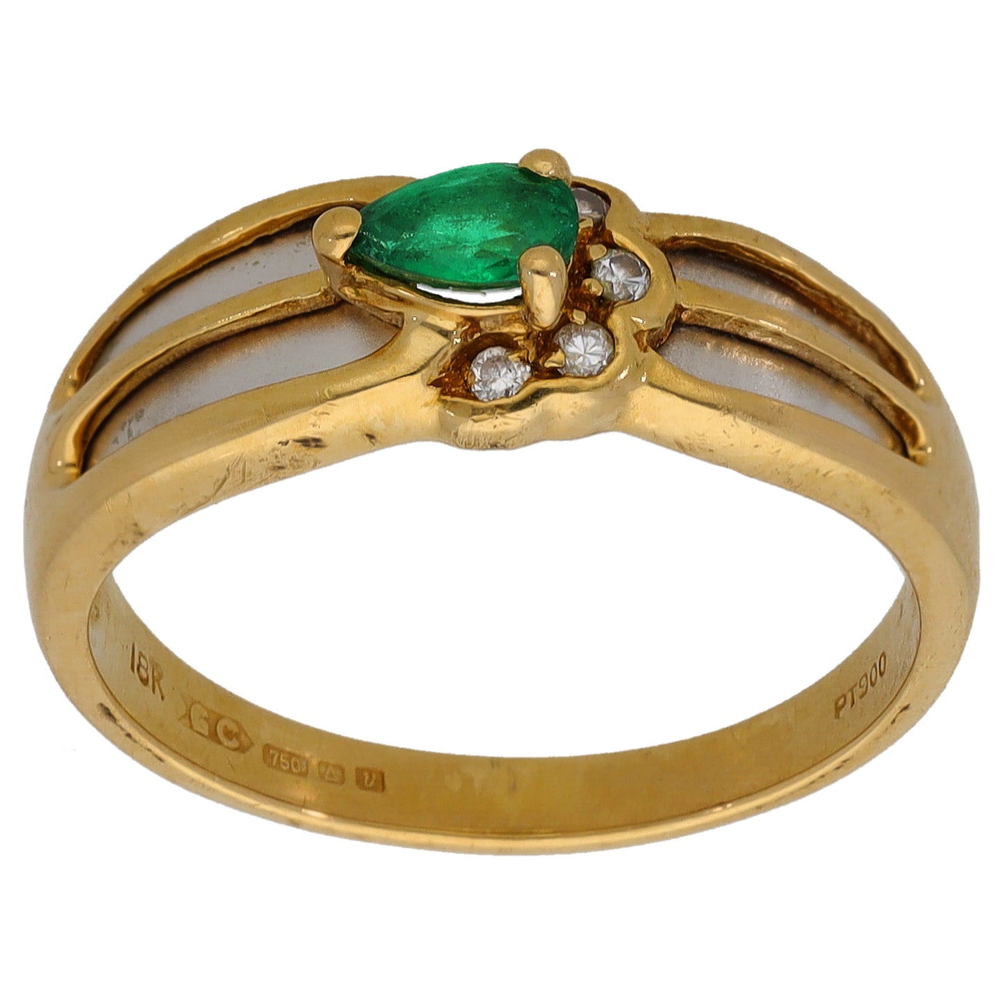 18ct Gold Emerald & 0.025ct Diamond Dress/Cocktail Ring Size N
