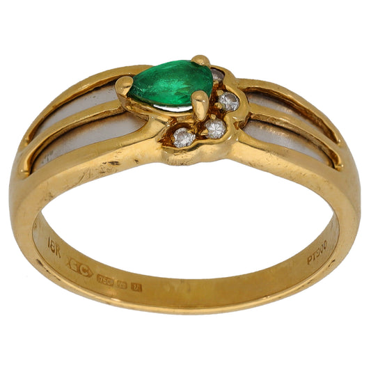 18ct Gold Emerald & 0.025ct Diamond Dress/Cocktail Ring Size N
