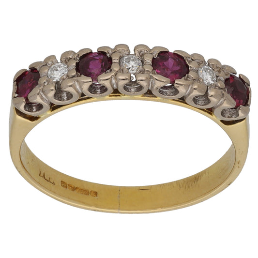 18ct Gold Ruby & 0.09ct Diamond Half Eternity Ring Size M