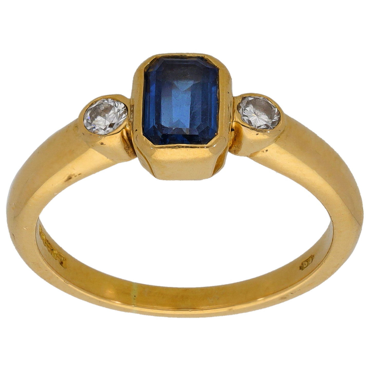 18ct Gold Sapphire & 0.16ct Diamond Trilogy Ring Size K