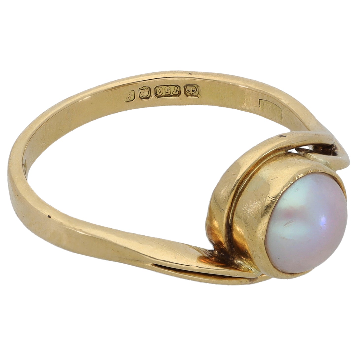 18ct Gold Cultured Pearl Single Stone Ring Size N