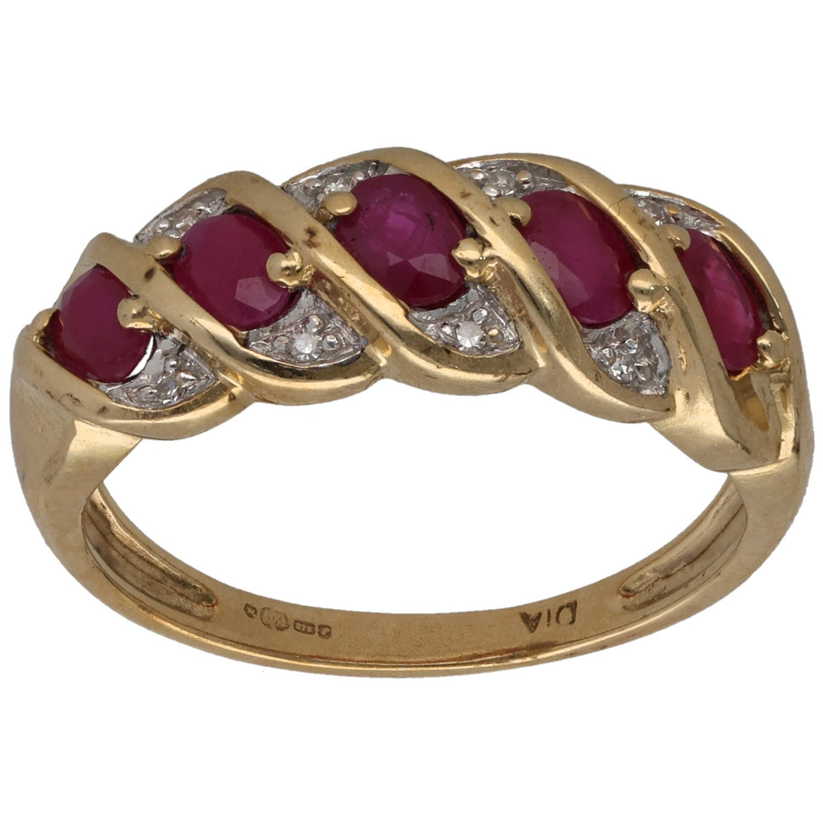 9ct Gold Ruby & 0.04ct Diamond Dress/Cocktail Ring Size N