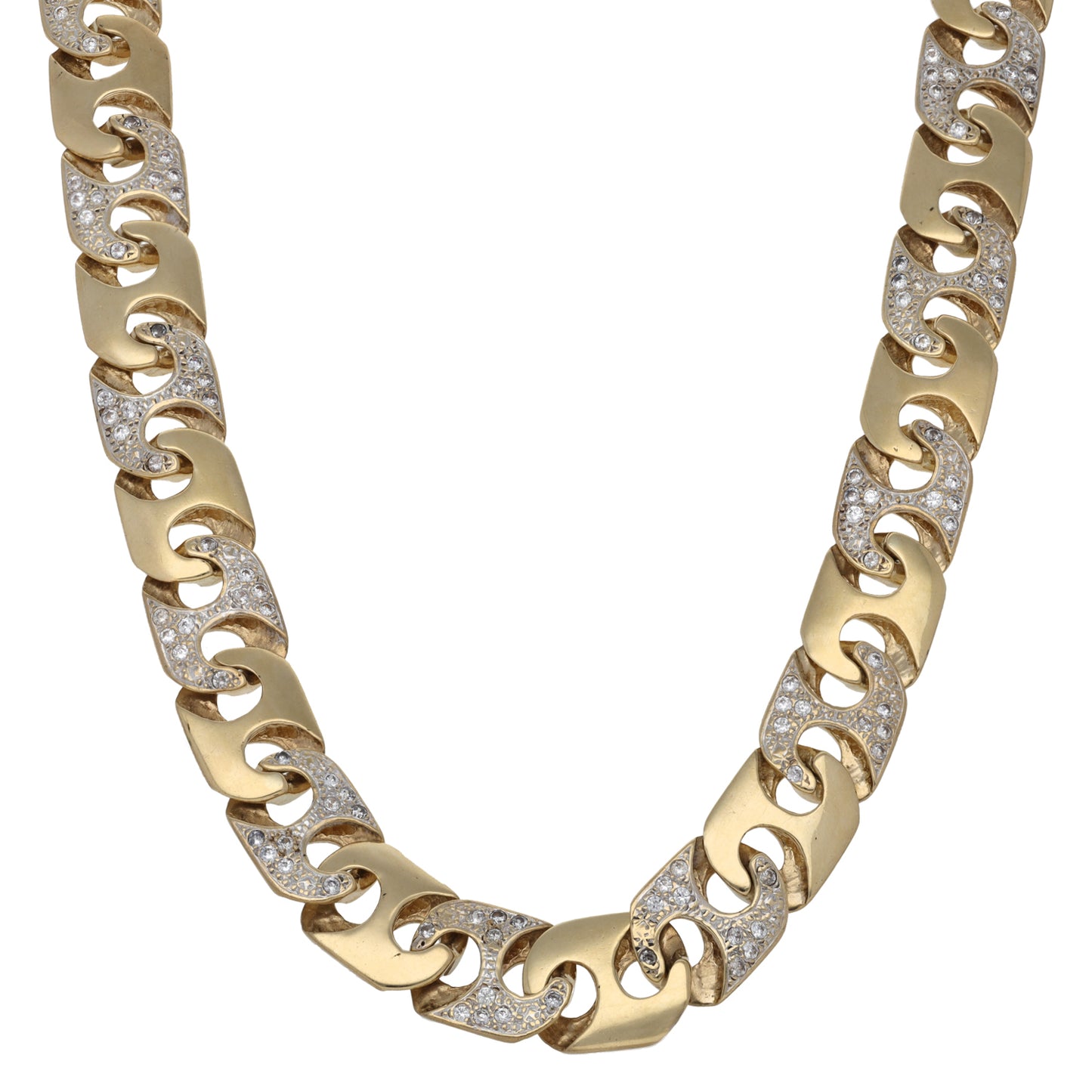 9ct Bi-Colour Gold Cubic Zirconia Anchor Chain 28"