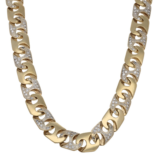 9ct Bi-Colour Gold Cubic Zirconia Anchor Chain 28"