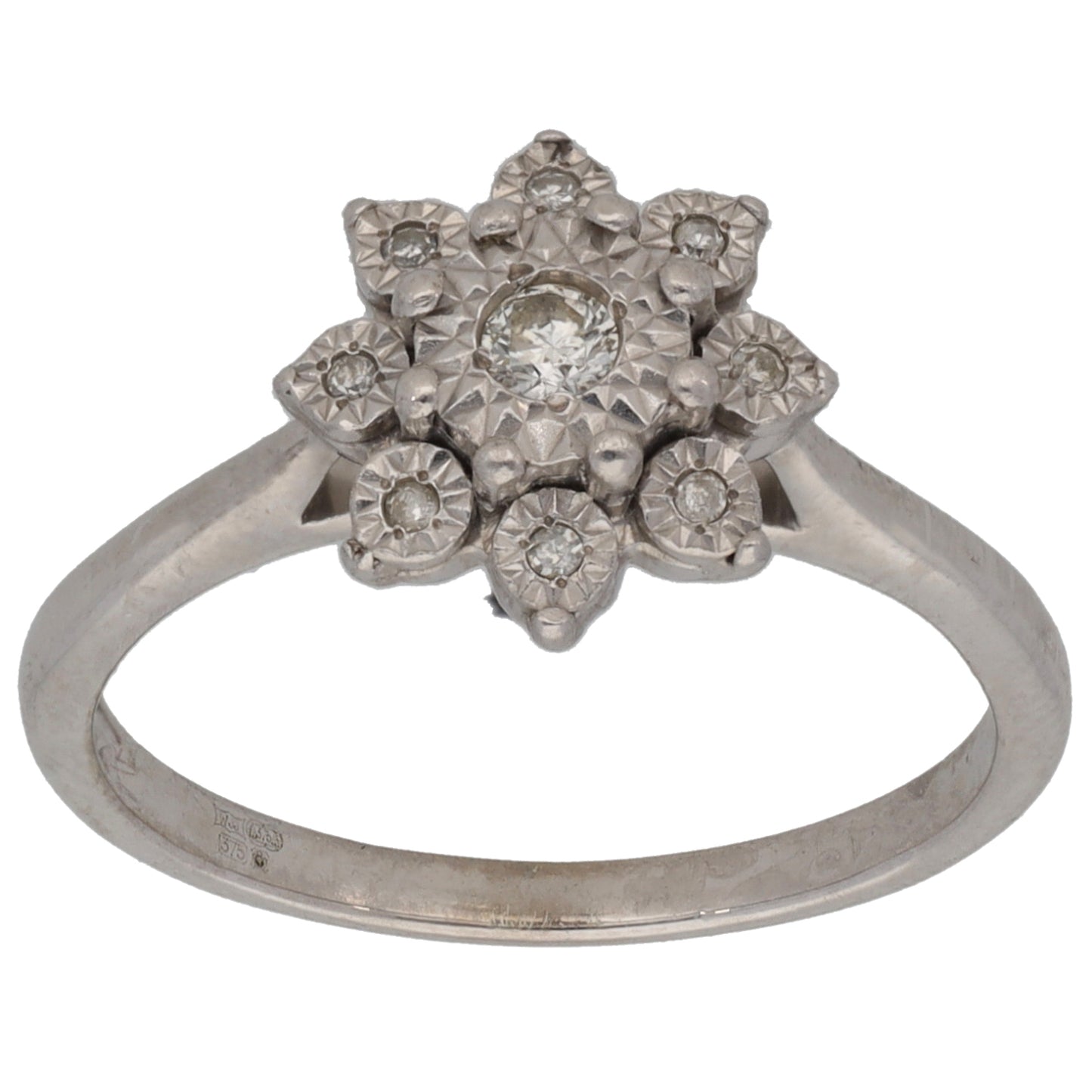 9ct White Gold 0.10ct Diamond Cluster Ring Size M