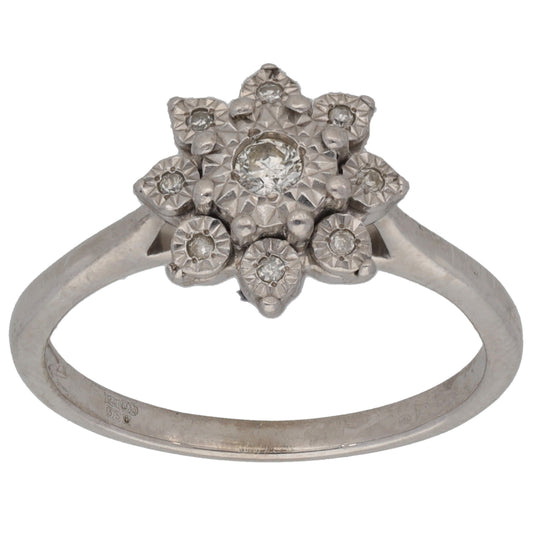 9ct White Gold 0.10ct Diamond Cluster Ring Size M
