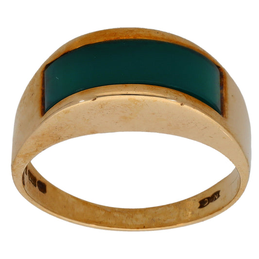 9ct Gold Agate Single Stone Ring Size N