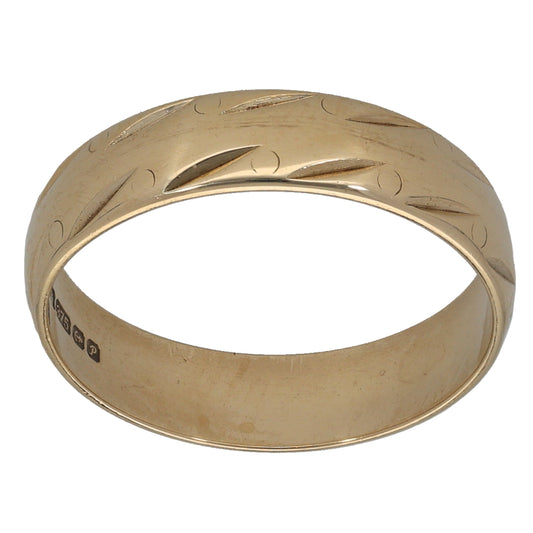 9ct Gold Patterned Wedding Ring Size N