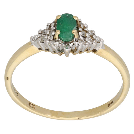 9ct Gold 0.07ct Diamond & Emerald Dress/Cocktail Ring Size O