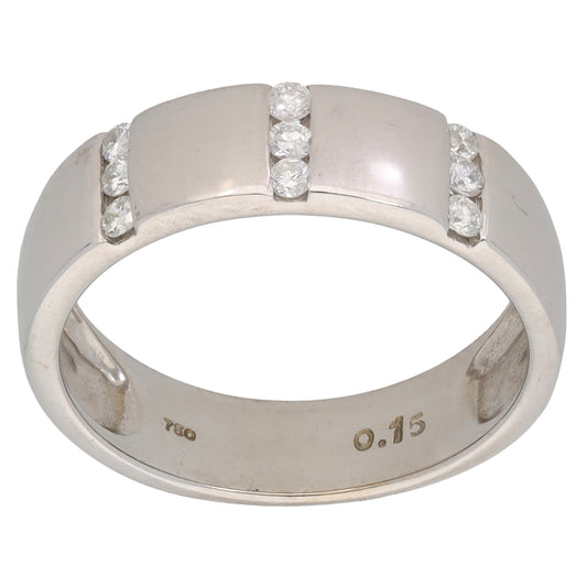 18ct White Gold 0.15ct Diamond Plain Wedding Ring Size M
