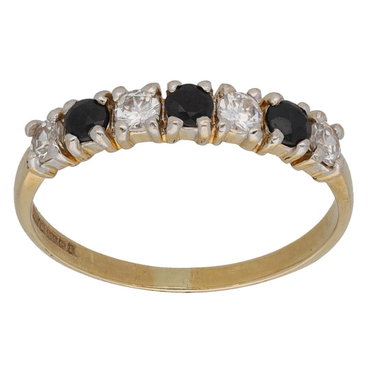 9ct Gold Sapphire & Cubic Zirconia Half Eternity Ring Size N