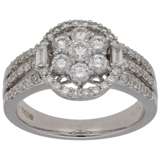 18ct White Gold 0.68ct Diamond Cluster Ring Size L