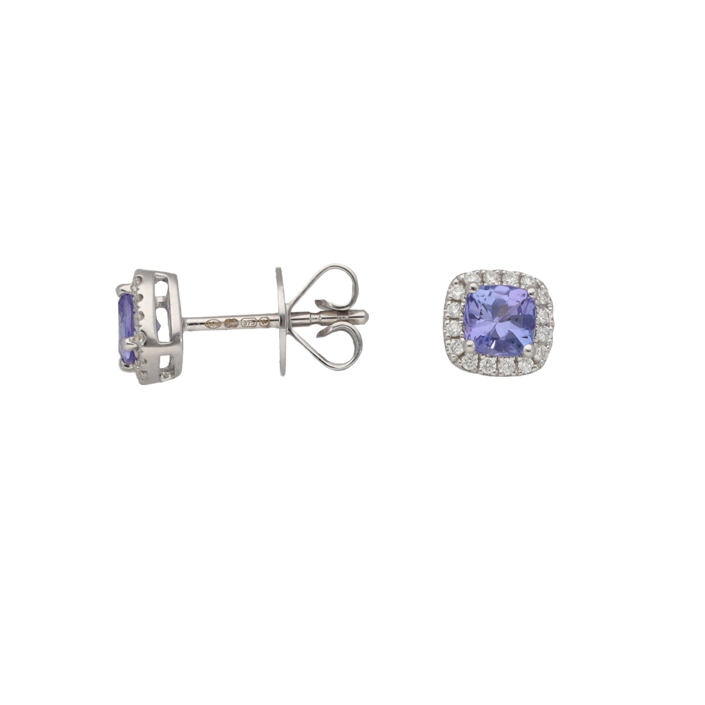 New 9ct White Gold Diamond & Tanzanite Halo Earrings