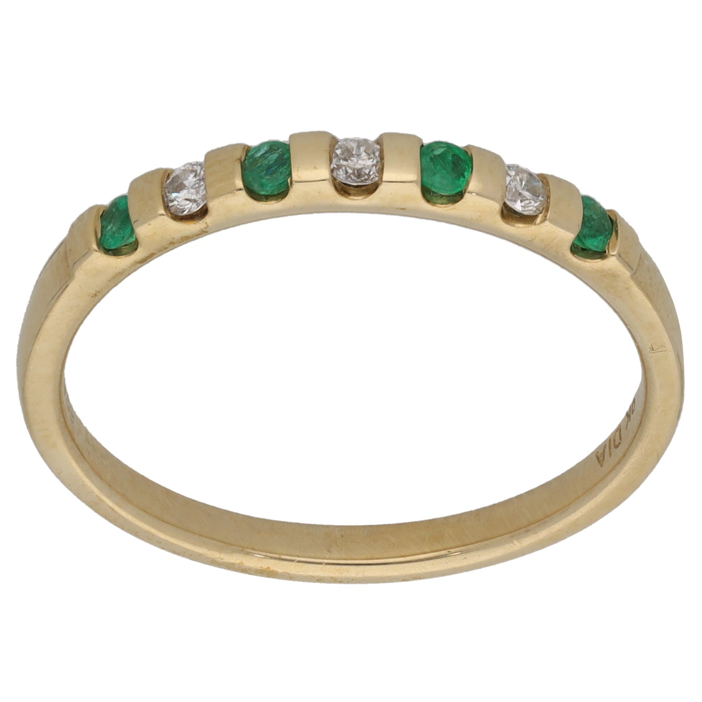 9ct Gold 0.06ct Diamond & Emerald Half Eternity Ring Size S