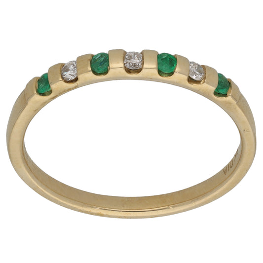 9ct Gold 0.06ct Diamond & Emerald Half Eternity Ring Size S