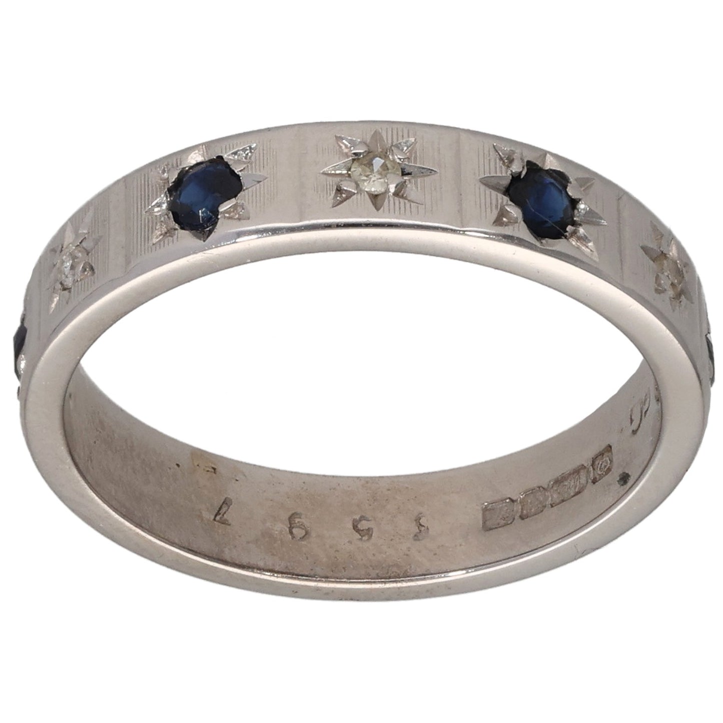 18ct White Gold Sapphire & 0.03ct Diamond Half Eternity Ring Size L