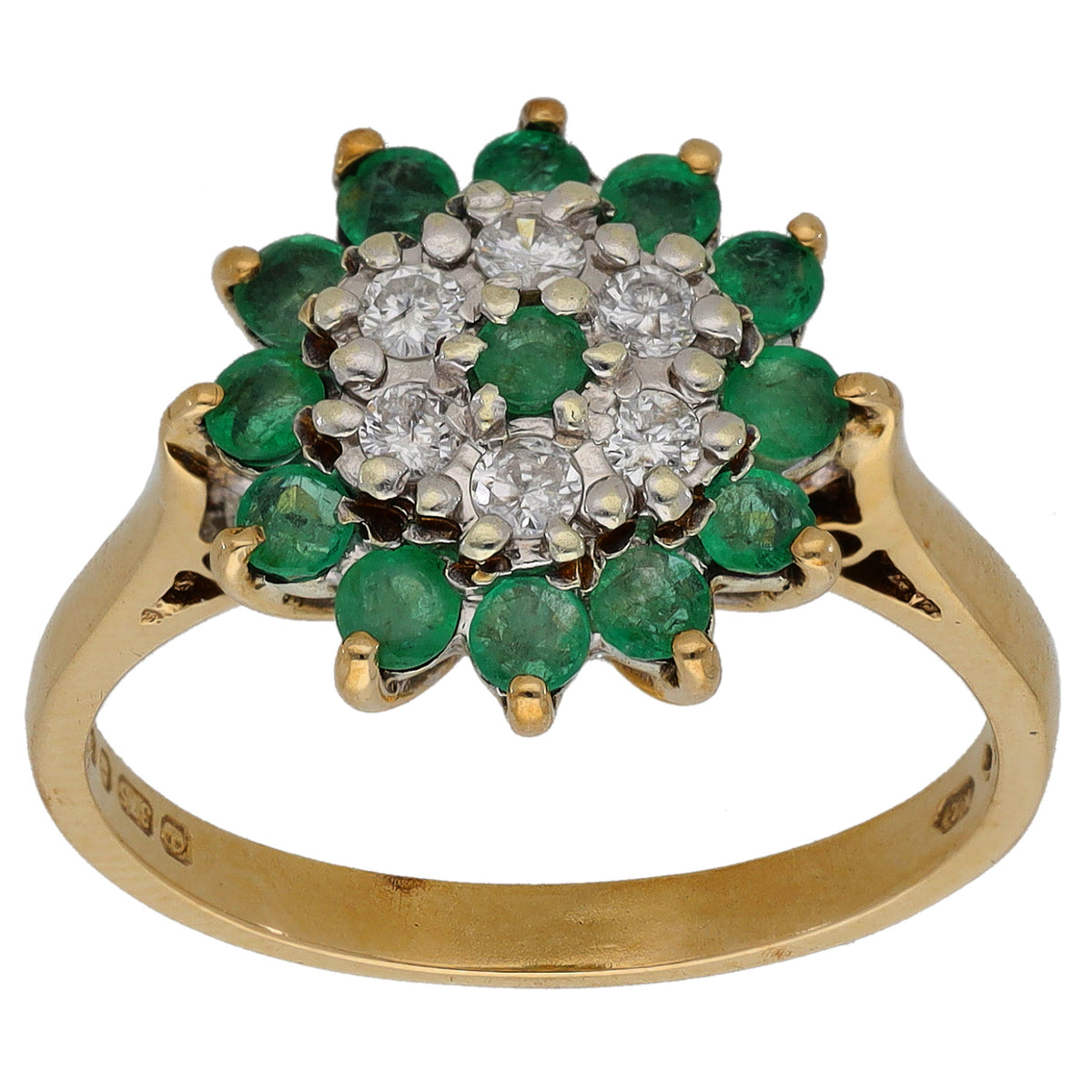 9ct Gold Emerald & 0.30ct Diamond Cluster Ring Size O