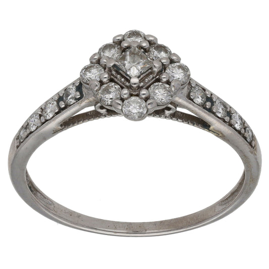 9ct White Gold 0.50ct Diamond Cluster Ring Size R
