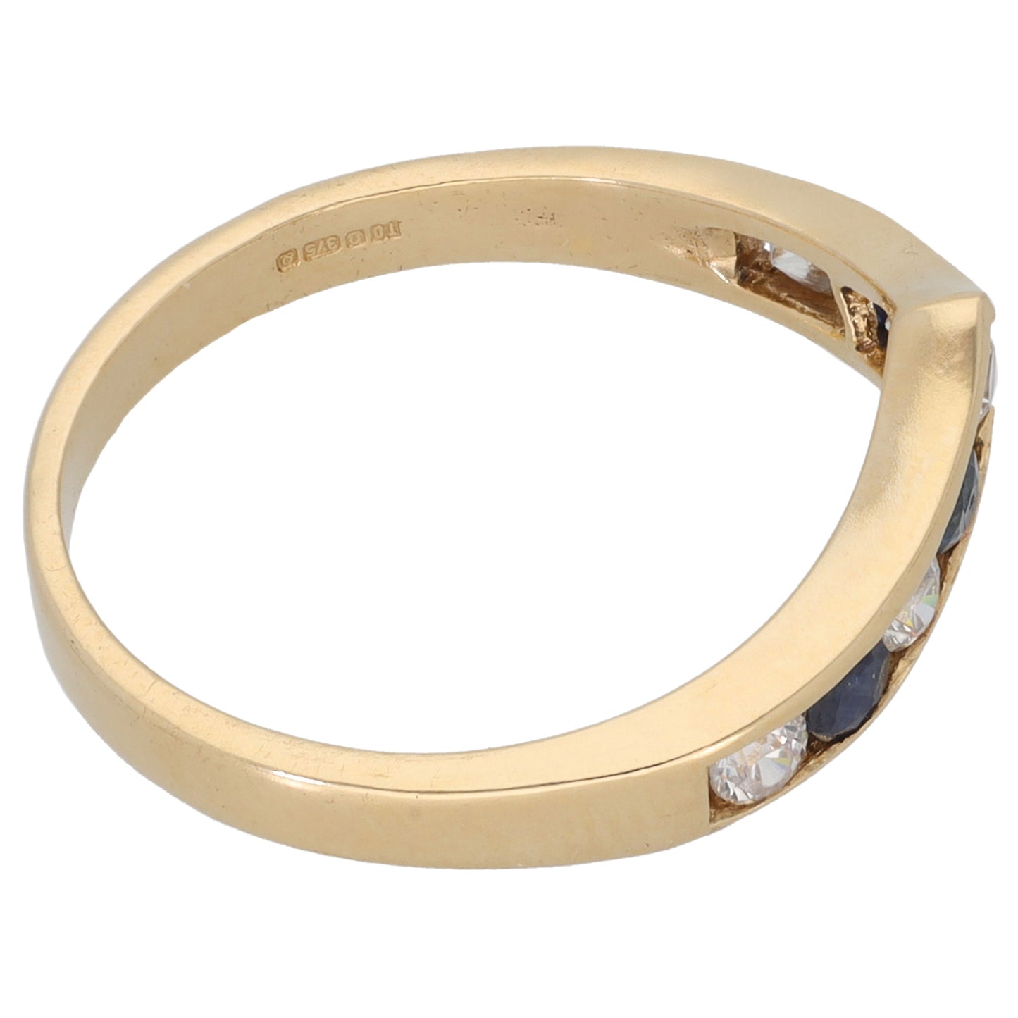 9ct Gold Sapphire & Cubic Zirconia Wishbone Ring Size P