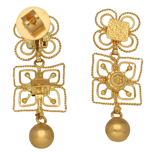 New 22ct Gold Floral Filligre Drop Earrings