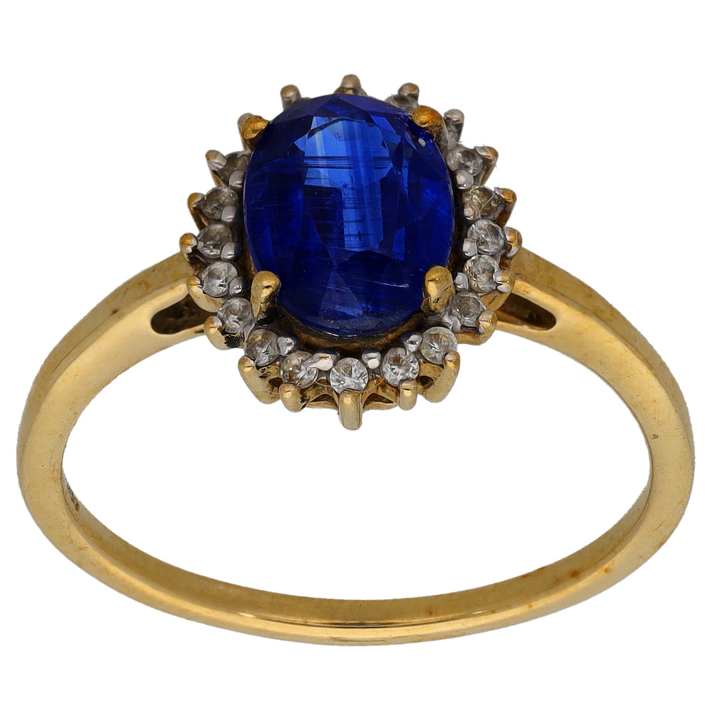 9ct Gold Imitation & Kyanite Single Stone Ring With Accents Size N