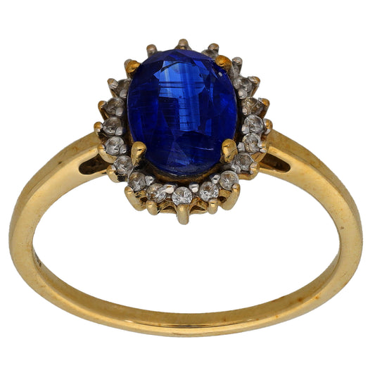9ct Gold Imitation & Kyanite Single Stone Ring With Accents Size N