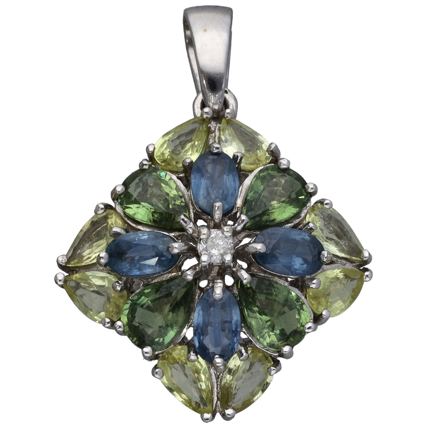 9ct White Gold Sapphire & 0.04ct Diamond Dress/Cocktail Pendant