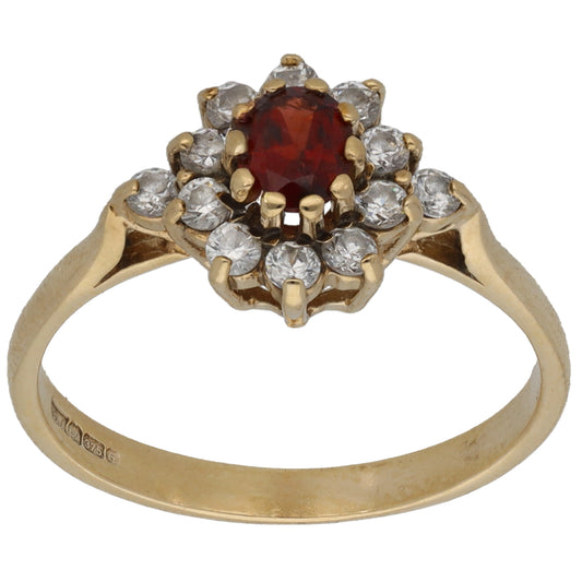 9ct Gold Garnet & Cubic Zirconia Dress/Cocktail Ring Size O