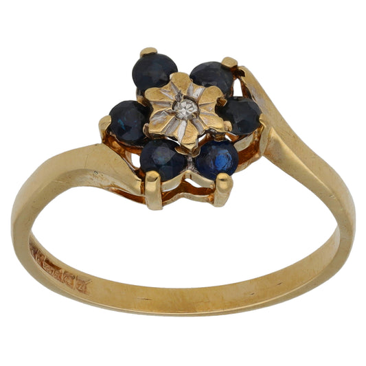 9ct Gold Sapphire & 0.01ct Diamond Dress/Cocktail Ring Size P