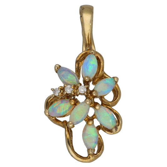 9ct Gold Opal & 0.03ct Diamond Dress/Cocktail Pendant
