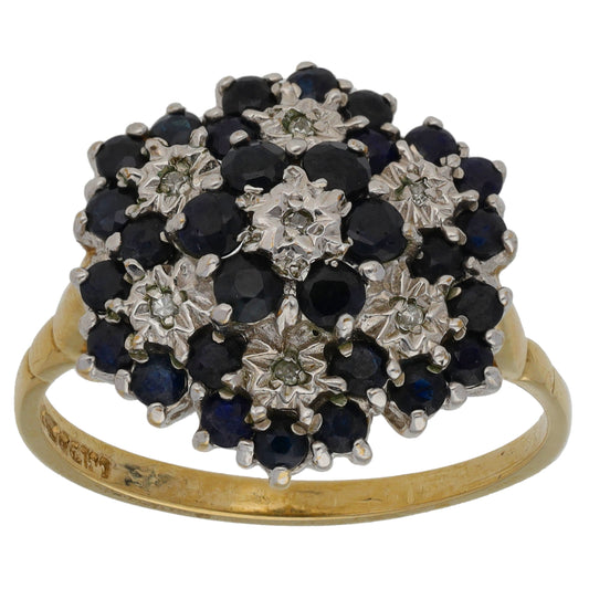 9ct Gold Sapphire & 0.035ct Diamond Dress/Cocktail Ring Size Q