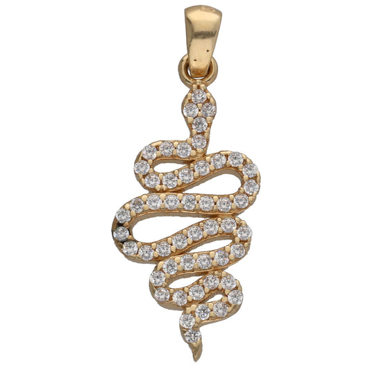Gold-tone CZ snake pendant with pave stones and loop bail