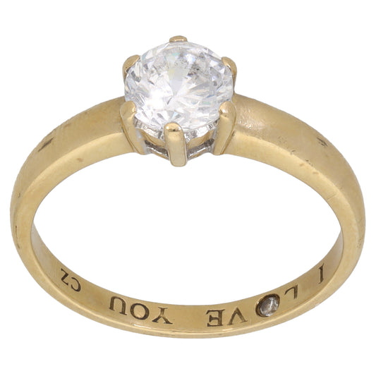 9ct Gold Cubic Zirconia Single Stone Ring Size N