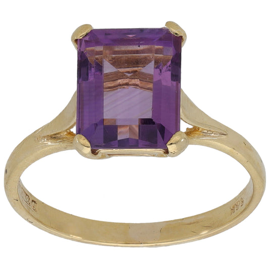 9ct Gold Amethyst Single Stone Ring Size L