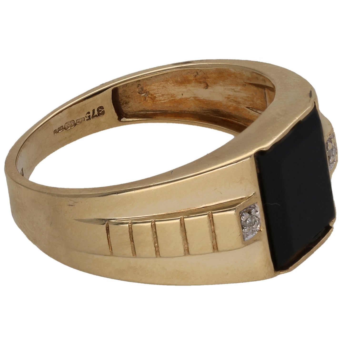 9ct Gold Onyx & 0.01ct Diamond Signet Ring Size U