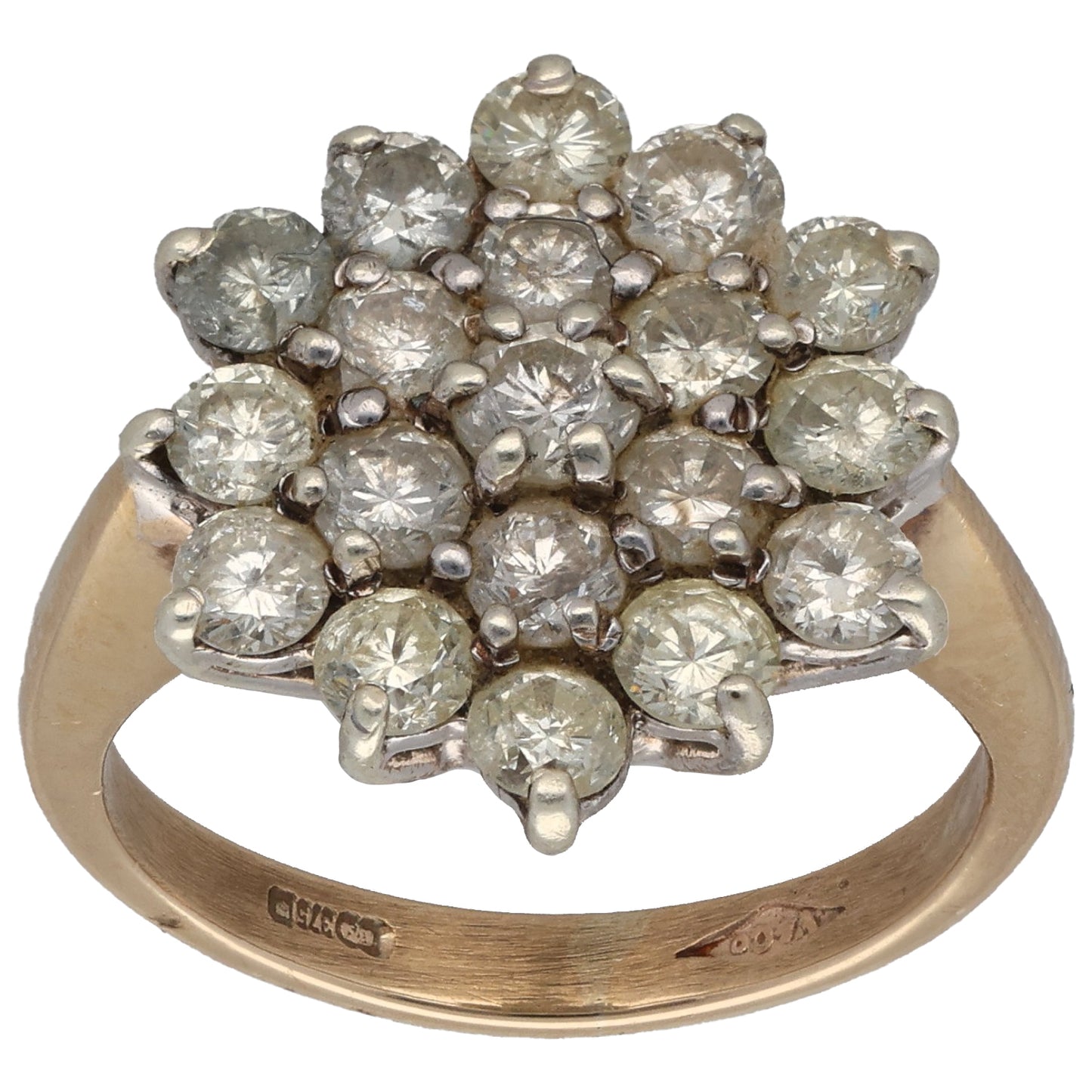 9ct Gold 0.95ct Diamond Cluster Ring Size K