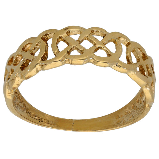 Gold-tone openwork band ring with knot-like lattice design, size O
