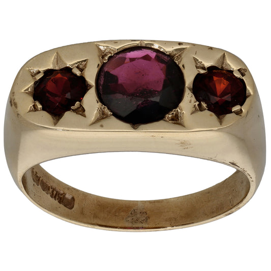 9ct Gold Garnet Trilogy Ring Size P