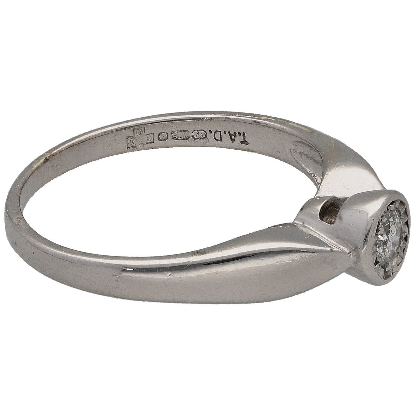 9ct White Gold 0.12ct Diamond Solitaire Ring Size L