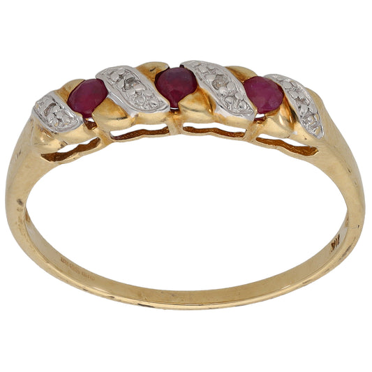 9ct Gold Ruby & 0.02ct Diamond Half Eternity Ring Size V