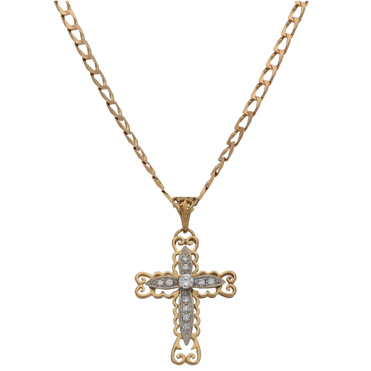 9ct Gold Cubic Zirconia Cross Pendant With Chain